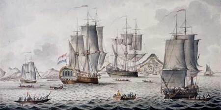 Drawing S. Weuijster (1763): Sail Ships at stormy sea