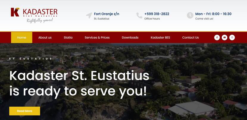 Homepage website Kadaster St. Eustatius